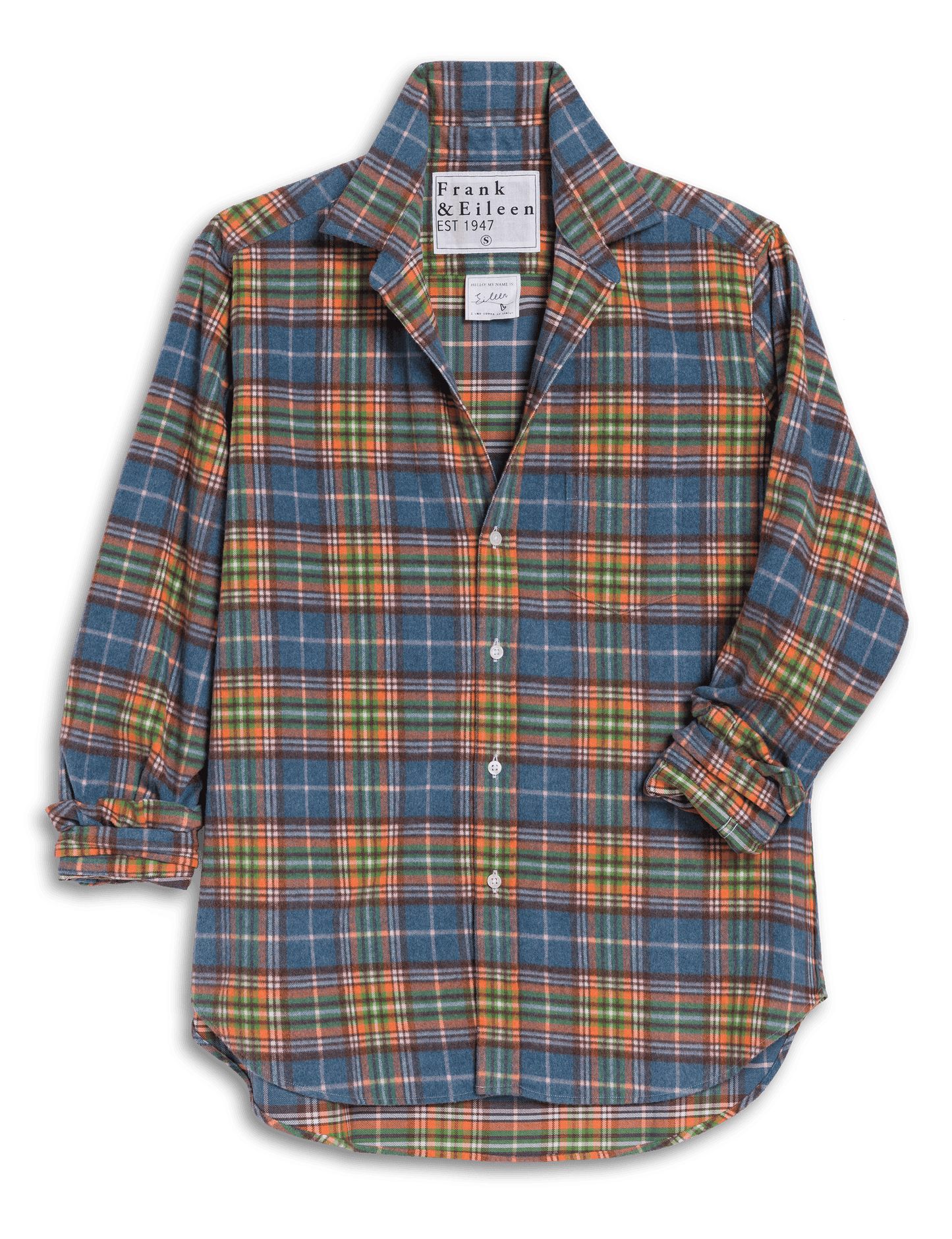 EILEEN Orange and Green with Blue Plaid, Italian Flannel