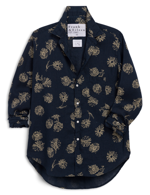 EILEEN Navy with Yellow Flowers, Italian Classic Linen