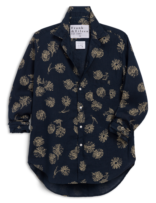 EILEEN Navy with Yellow Flowers, Italian Classic Linen