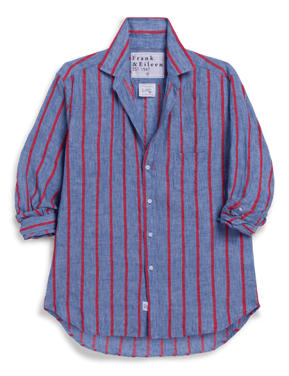 EILEEN Blue and Red Textured Stripe, Italian Classic Linen