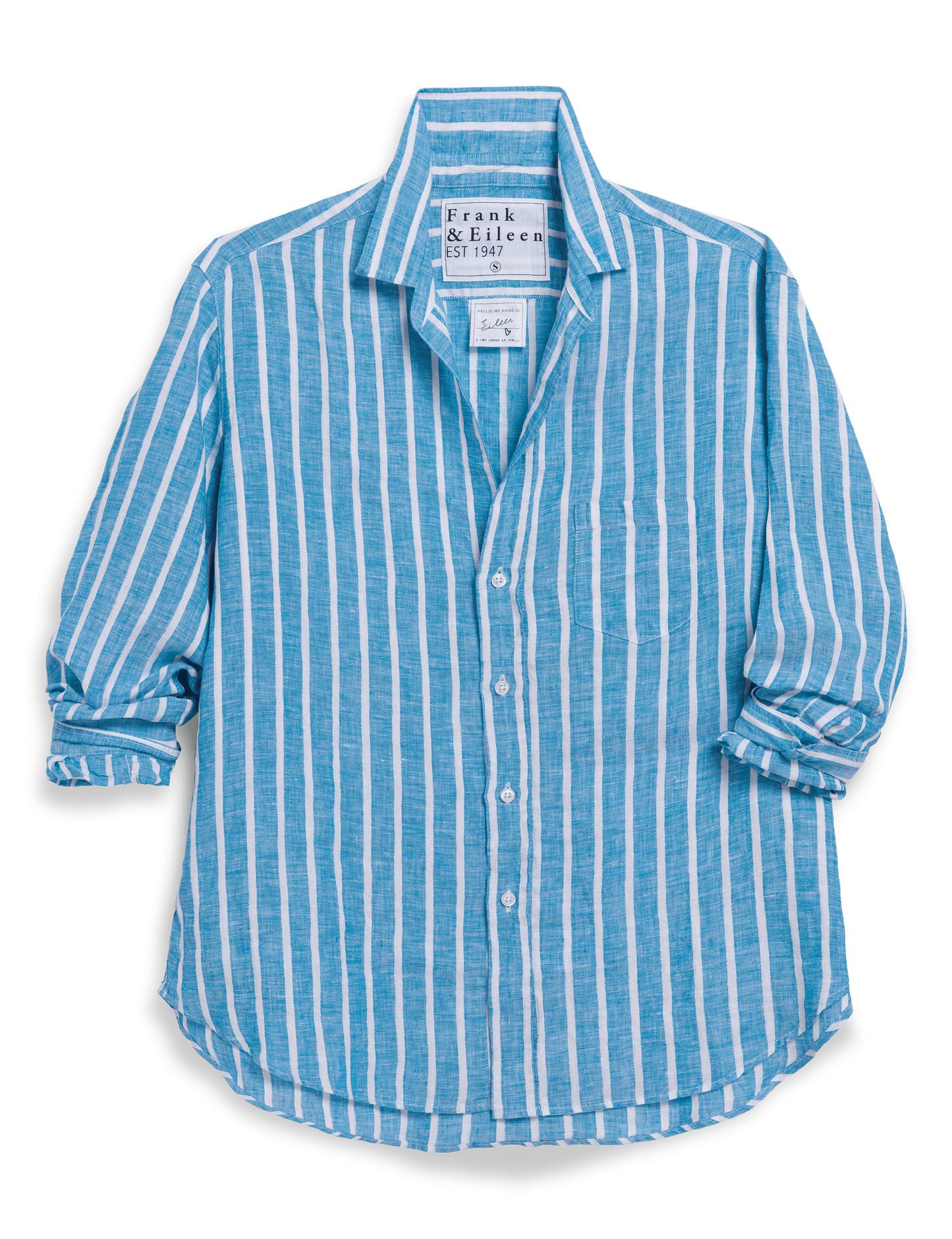 EILEEN Turquoise and White Stripe, Italian Classic Linen