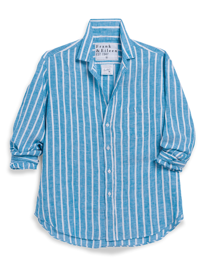 EILEEN Turquoise and White Stripe, Italian Classic Linen
