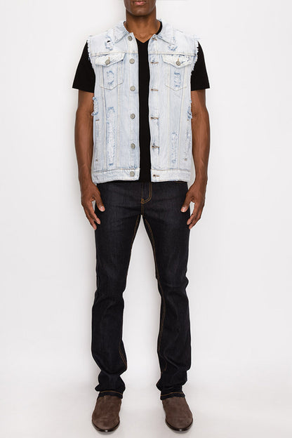 Distressed Denim Vest - Lt. Indigo