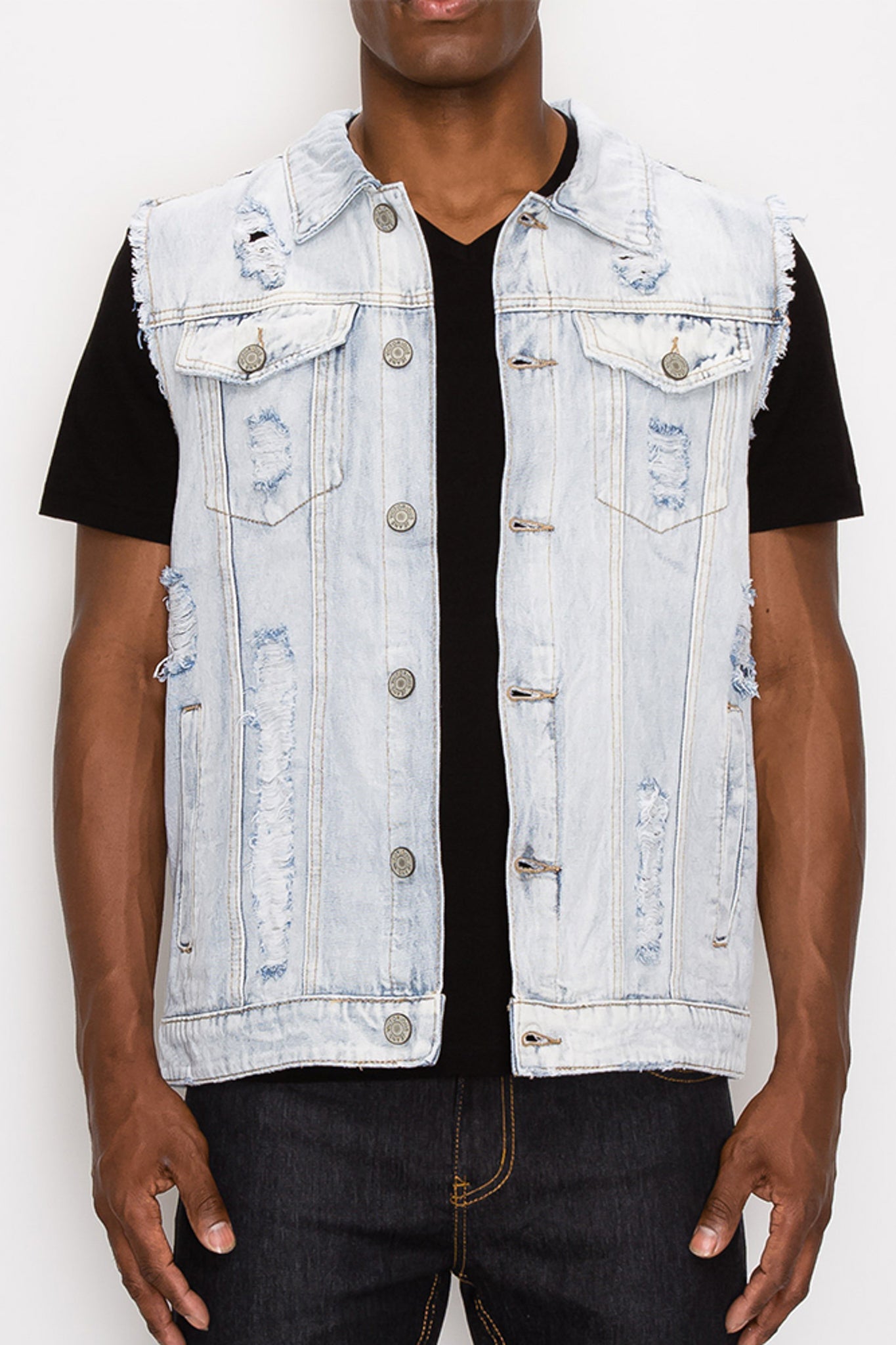 Distressed Denim Vest - Lt. Indigo