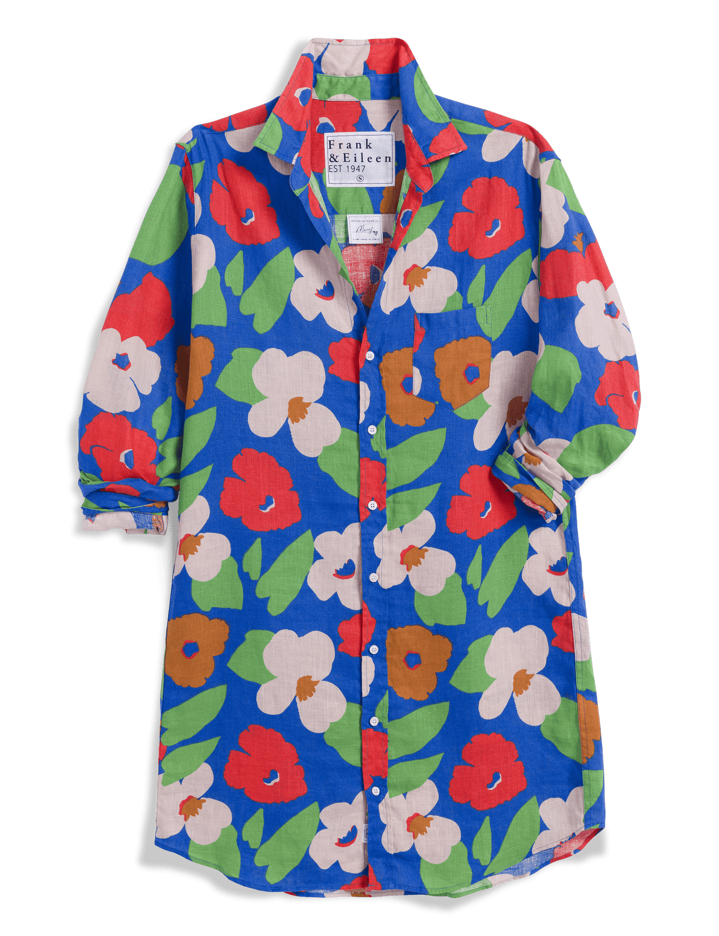MARY Bright Blue Floral, Italian Classic Linen