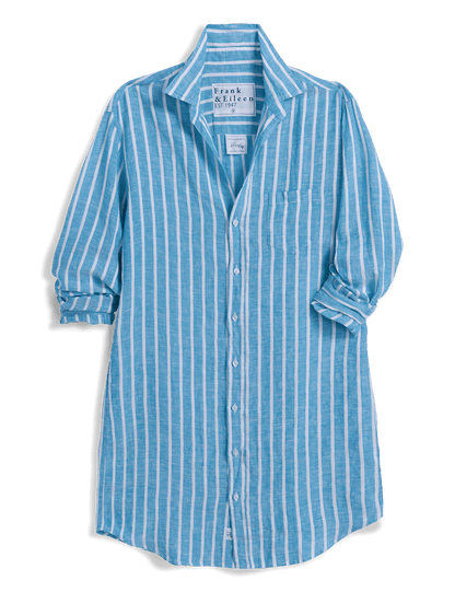 MARY Turquoise and White Stripe, Italian Classic Linen