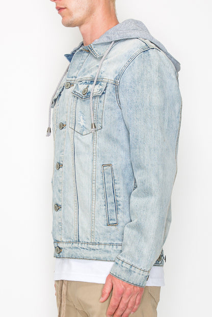 Layered Hooded Denim Jacket