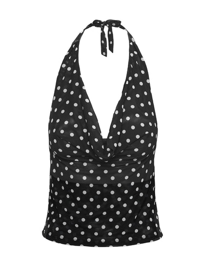Nastasiya Halter Tankini Top Black / Polka Dot