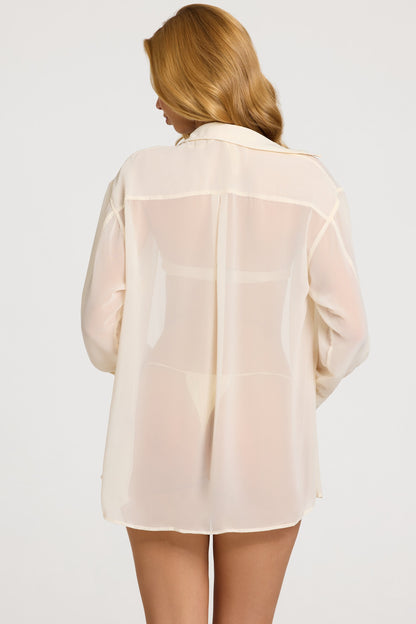 Pearl-Detail Oversized Shirt in Pearl White