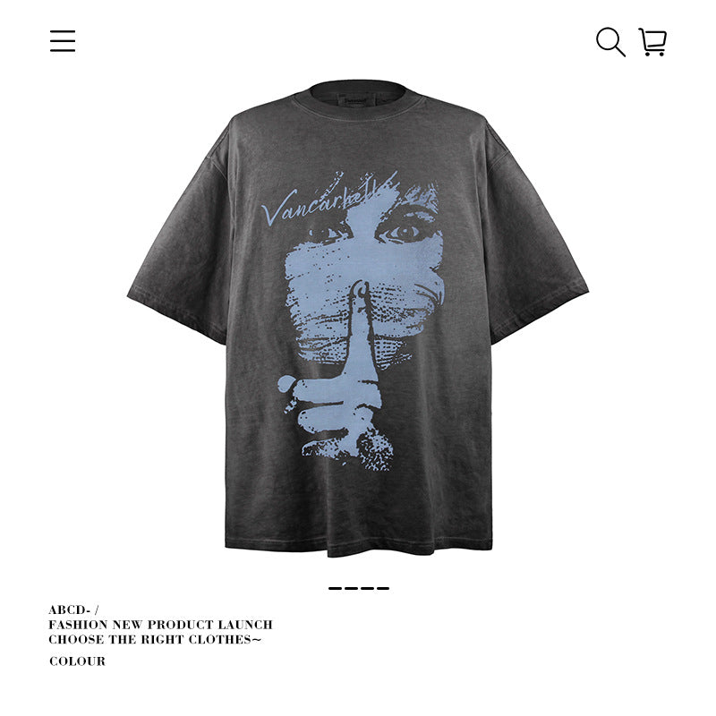 American vintage street T-shirt pure cotton men's and women's summer loose