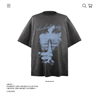 American vintage street T-shirt pure cotton men's and women's summer loose