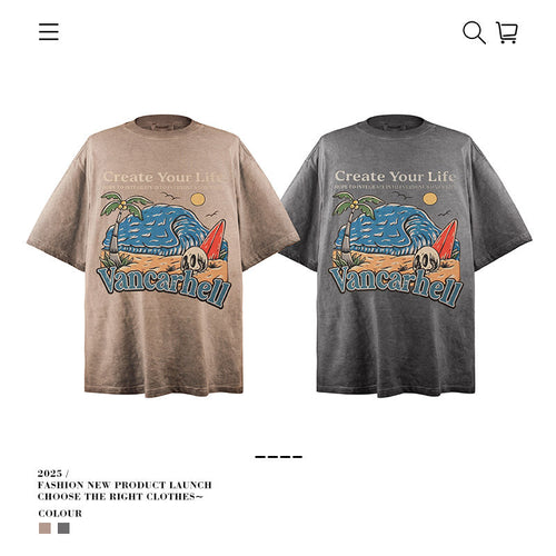 American vintage street T-shirt retro men's loose half sleeve