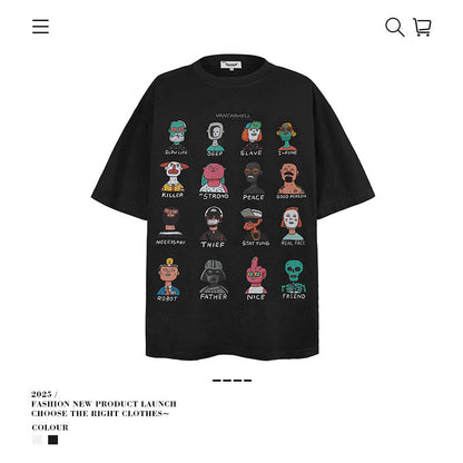 American vintage street T-shirt pure cotton men and women loose