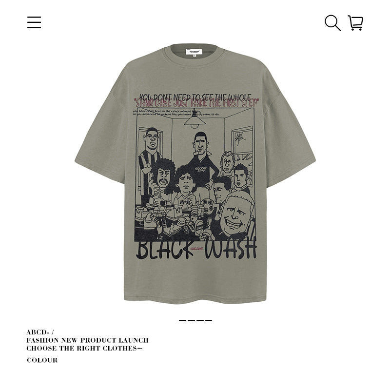 American vintage street T-shirt cotton men loose summer