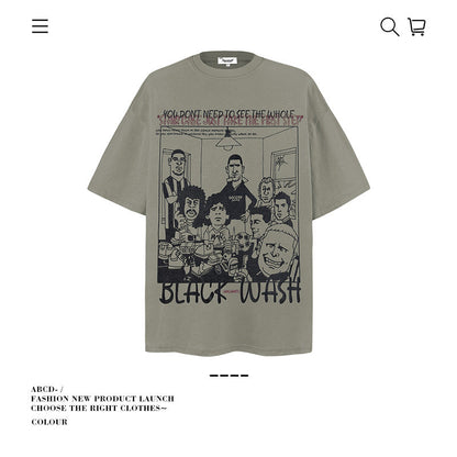 American vintage street T-shirt cotton men loose summer