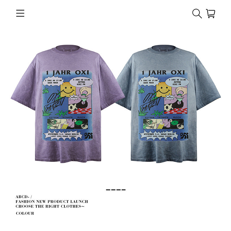 American vintage street T-shirt pure cotton retro men's and women's summer loose