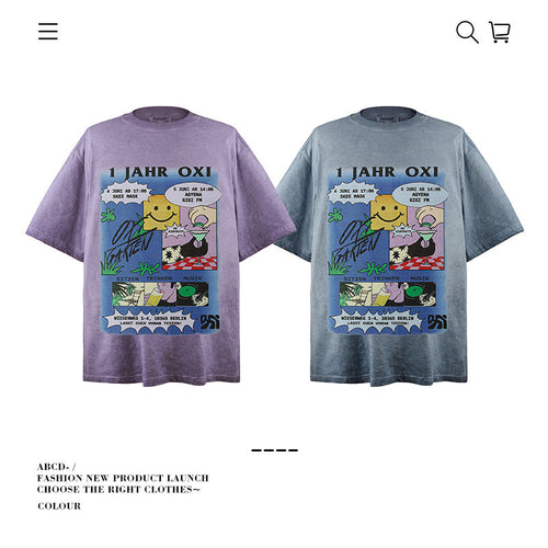 American vintage street T-shirt pure cotton retro men's and women's summer loose