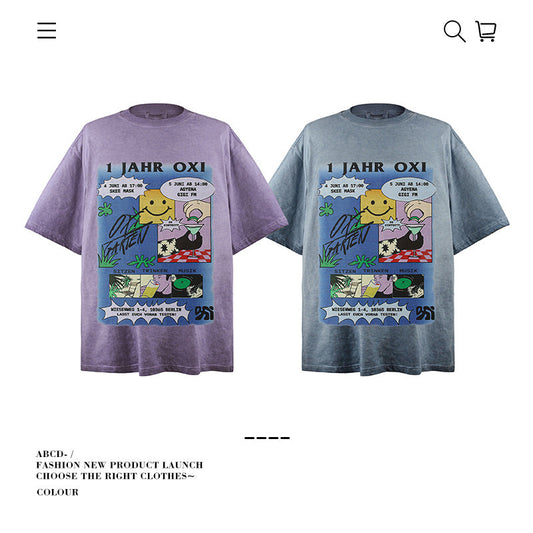 American vintage street T-shirt pure cotton retro men's and women's summer loose