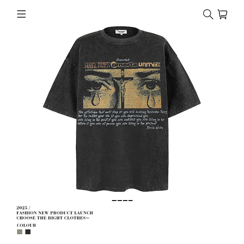 American vintage street T-shirt vintage men's loose