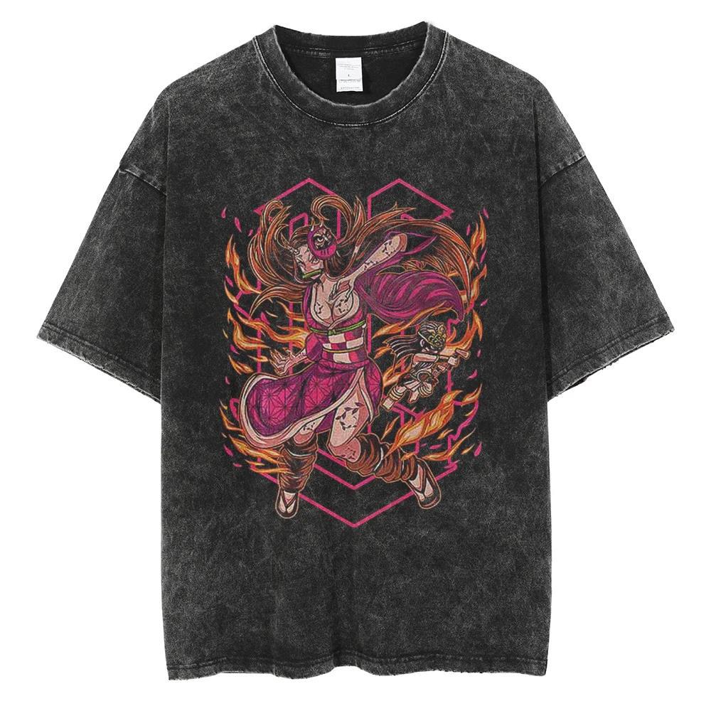 2024Men Vintage Black T Shirt Streetwear Harajuku Anime Print