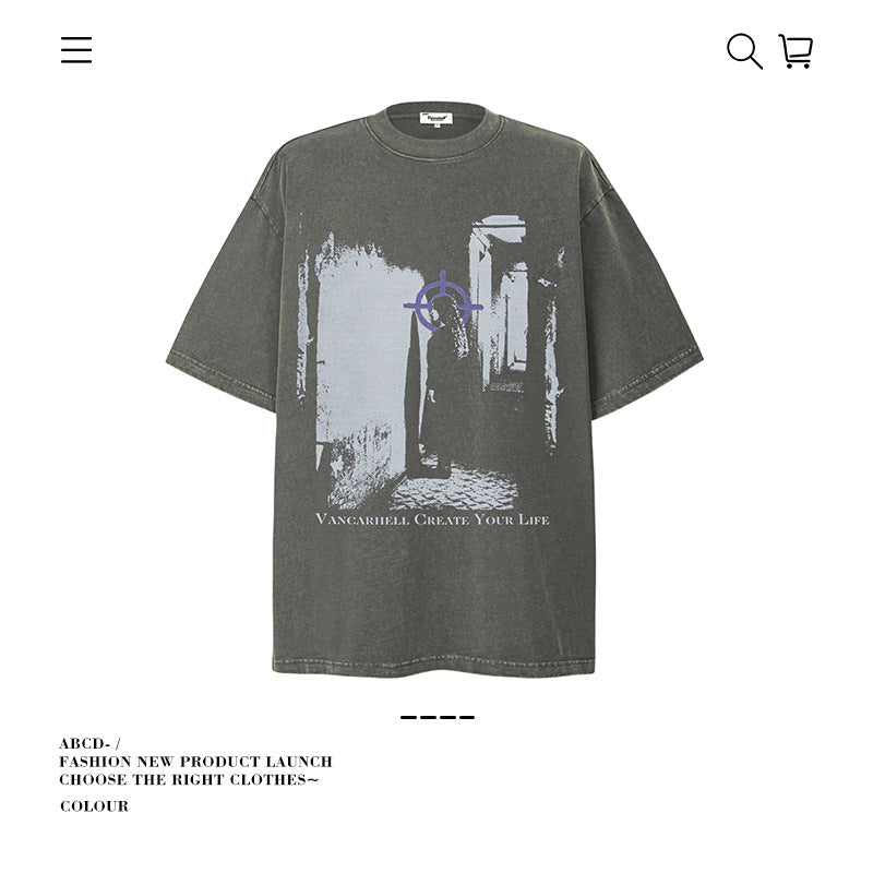 American vintage street T-shirt retro men's loose top
