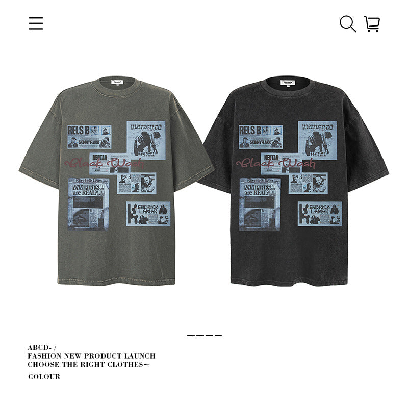 American vintage street T-shirt pure cotton retro men's and women's summer loose