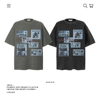 American vintage street T-shirt pure cotton retro men's and women's summer loose