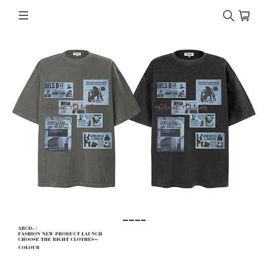 American vintage street T-shirt pure cotton retro men's and women's summer loose