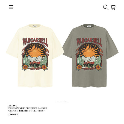 American vintage street T-shirt pure cotton men's and women's summer loose