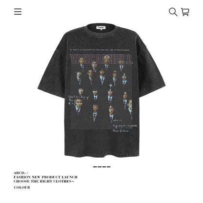 American vintage street T-shirt pure cotton men and women loose