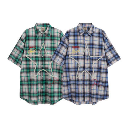 After Prom Shirt Oreeta Mall Summer Short Sleeve Shirt High Street All-Matching Embroidered Plaid