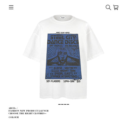 American vintage street T-shirt pure cotton men's and women's summer loose