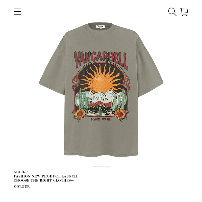 American vintage street T-shirt pure cotton men's and women's summer loose