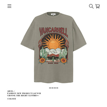 American vintage street T-shirt pure cotton men's and women's summer loose