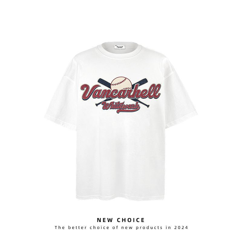 American vintage street T-shirt retro men's summer loose half-sleeved shirt