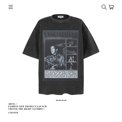 American vintage street T-shirt men's loose spring and summer half-sleeved shirt
