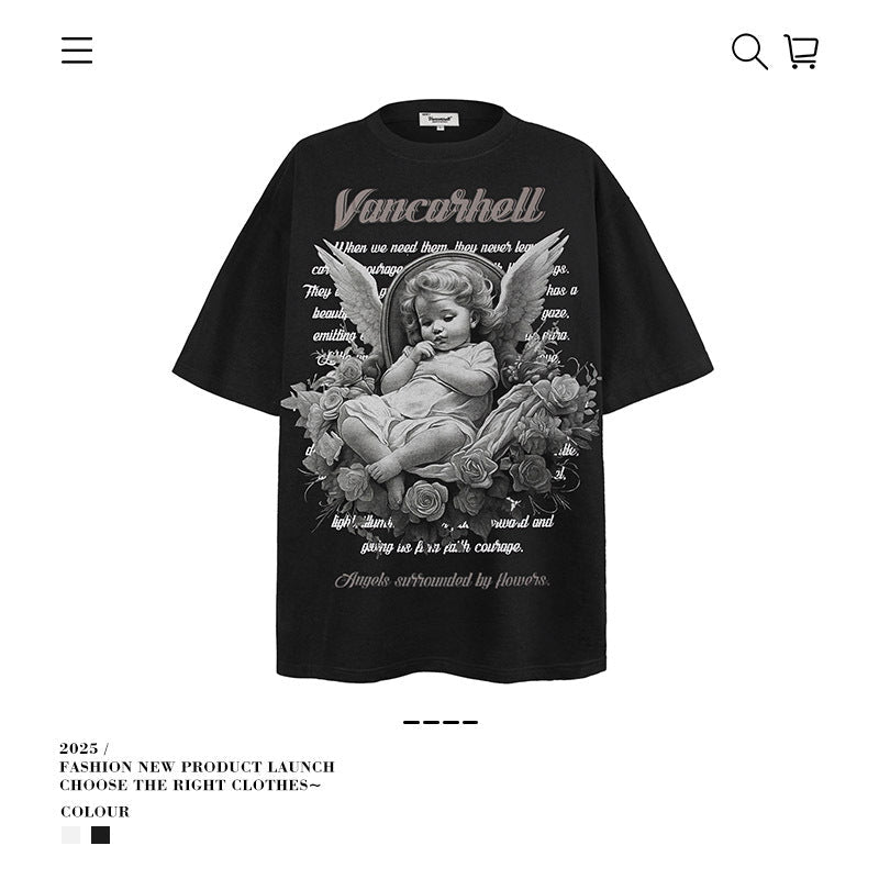 American vintage street T-shirt men's loose top