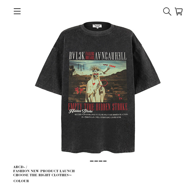 American vintage street T-shirt pure cotton retro men's and women's summer loose