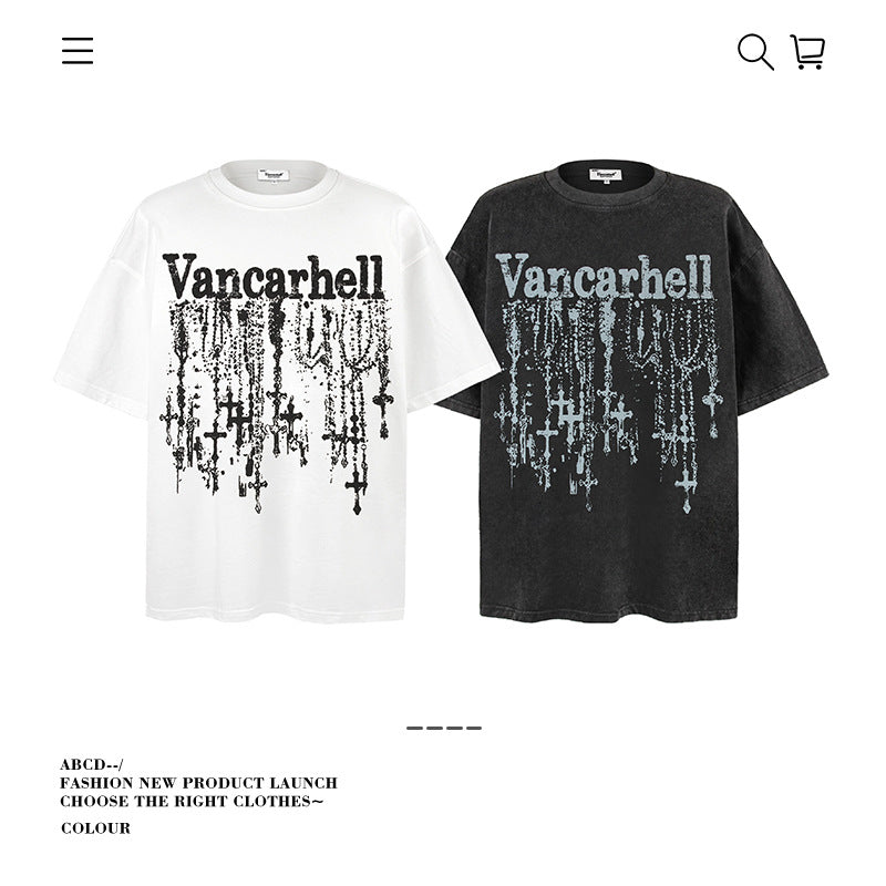 American vintage street T-shirt pure cotton retro men's and women's summer loose