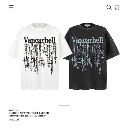 American vintage street T-shirt pure cotton retro men's and women's summer loose