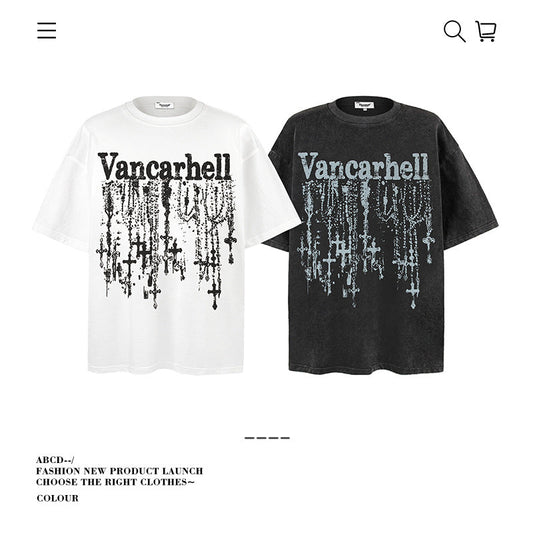American vintage street T-shirt pure cotton retro men's and women's summer loose