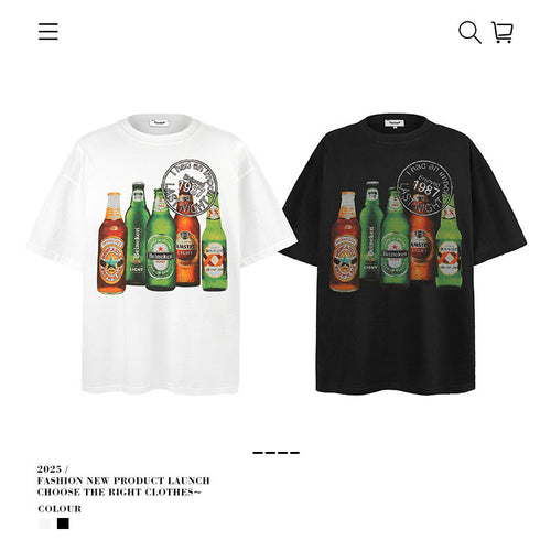 American vintage street T-shirt pure cotton loose men and women summer