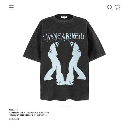 American vintage street T-shirt cotton portrait print men and women summer loose