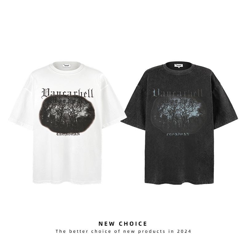 American vintage street T-shirt vintage men's pure cotton men's summer loose