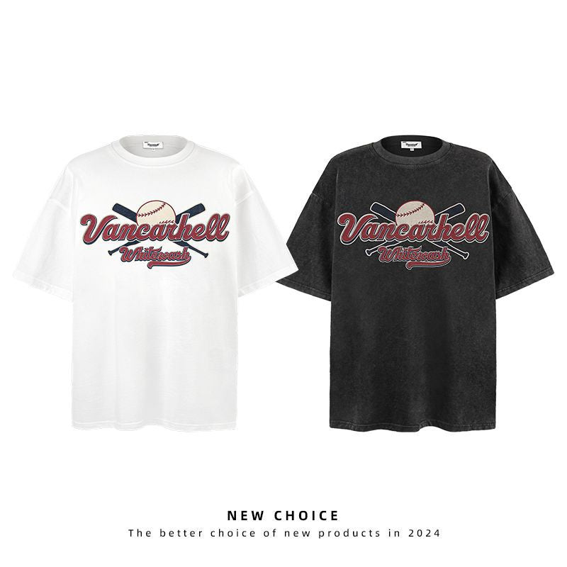 American vintage street T-shirt retro men's summer loose half-sleeved shirt