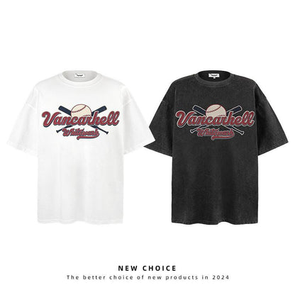 American vintage street T-shirt retro men's summer loose half-sleeved shirt