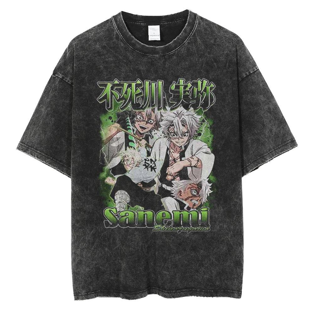 2024Men Vintage Black T Shirt Streetwear Harajuku Anime Print