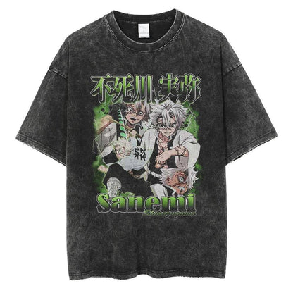 2024Men Vintage Black T Shirt Streetwear Harajuku Anime Print