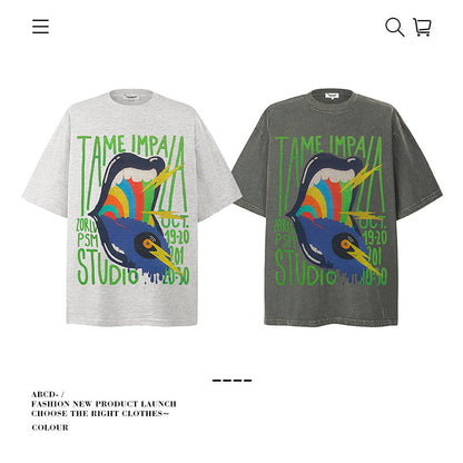 American vintage street T-shirt pure cotton men's and women's summer loose