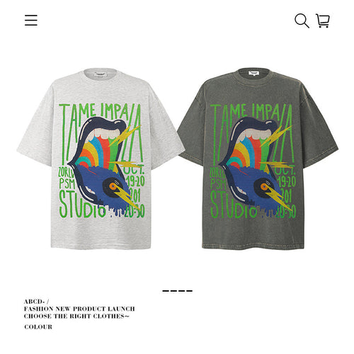 American vintage street T-shirt pure cotton men's and women's summer loose